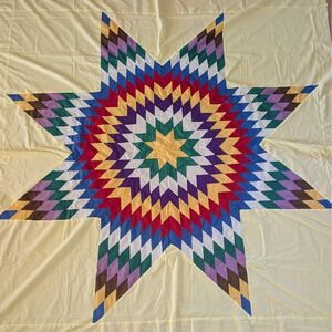 Vintage Quilt TOP Unfinished Lone Star Handmade 78x92 In Yellow Rainbow Cottage